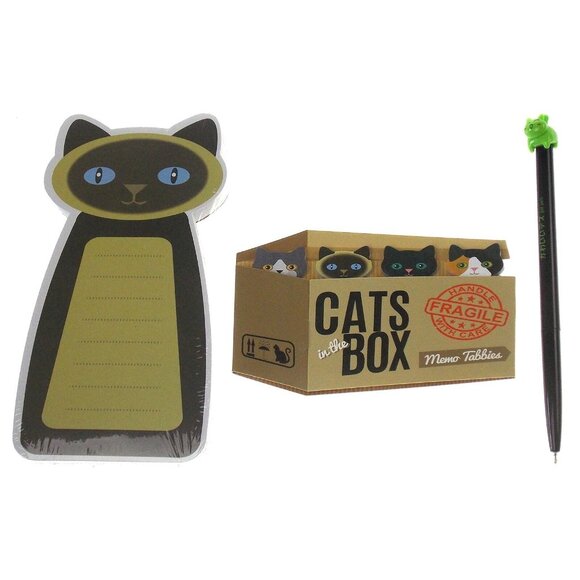 Green Notepad Cats In The Box Memo Tabs Tail Gel Pen Kitten Bookmarks Reminders - Picture 1 of 4